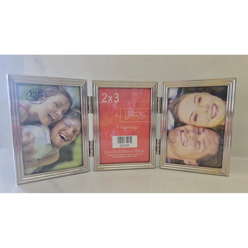 Green Tree Gallery Silver Metal Trifold 3 Opening 2x3 Picture Frame 832568 New